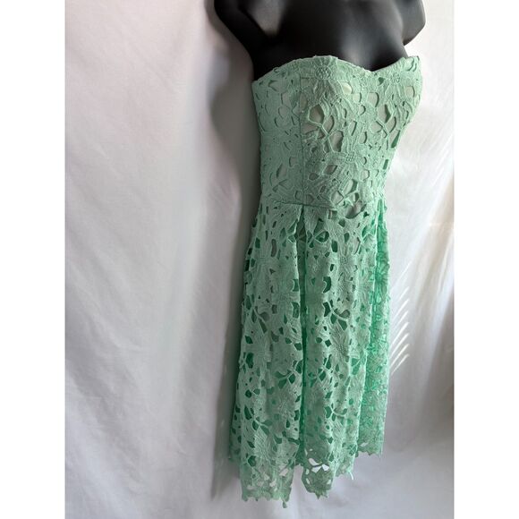 Alya Strapless Mint Floral Crochet Overlay Midi Dress Zip Up Back Size M Formal - Picture 3 of 10